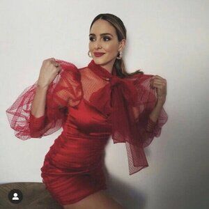 Zara Festive Organza Tulle Swiss Dot Fushia Pink NWT Size Medium Bloggers Fav